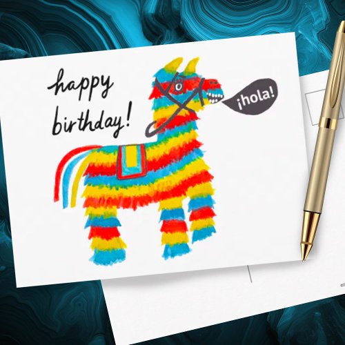 Colorful Watercolor Donkey Piata HAPPY BIRTHDAY Postcard