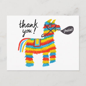 Colorful Watercolor Donkey Piñata THANK YOU Postcard