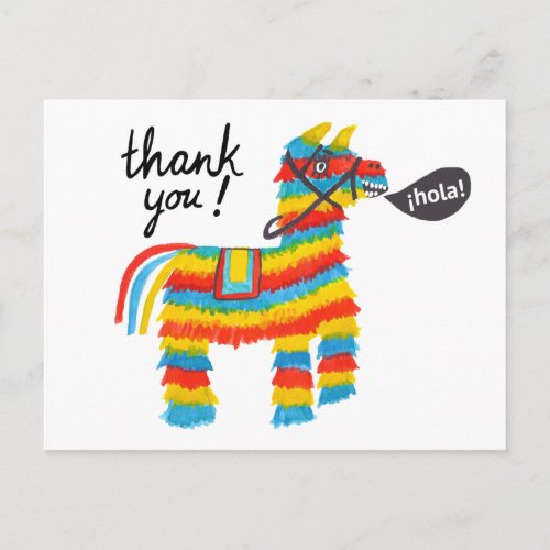 Colorful Watercolor Donkey Piata THANK YOU Postcard