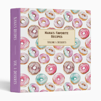 Colorful Watercolor Donuts Personalized Recipe 3 Ring Binder