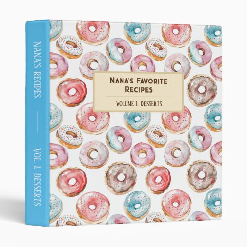 Colorful Watercolor Donuts Personalized Recipe 3 Ring Binder