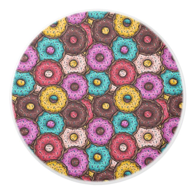 Colorful Watercolor Donuts with Sprinkles Pattern Ceramic Knob (Front)