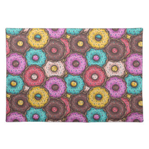 Colorful Watercolor Donuts with Sprinkles Pattern Cloth Placemat