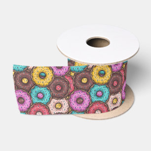Colorful Watercolor Donuts with Sprinkles Pattern Satin Ribbon