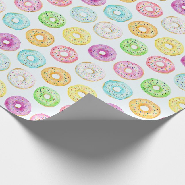 Colorful Watercolor Donuts with Sprinkles Pattern Wrapping Paper (Corner)