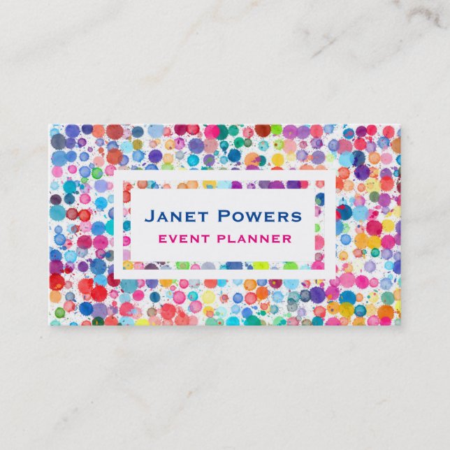 colorful watercolor dots custom business cards (Front)