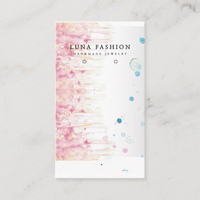 Colorful Watercolor Earring & Necklace Display Calling Card (Front)