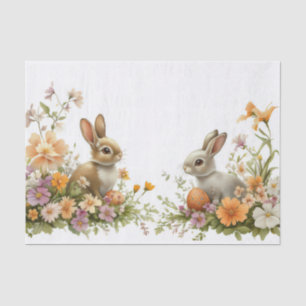 Colorful watercolor Easter Bunnies with Flowers Tissue Paper