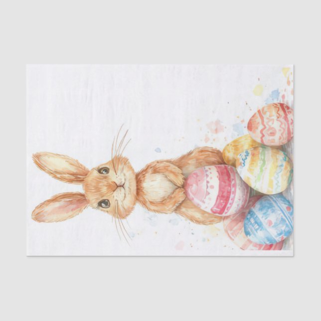 Colorful watercolor Easter Bunny and Eggs Tissue Paper (Front)