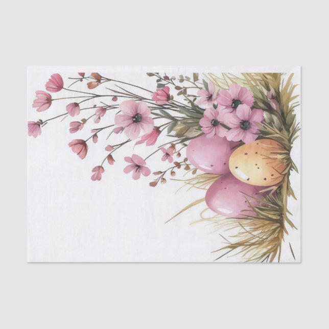 Colorful watercolor Easter Eggs and Flowers Tissue Paper (Front)