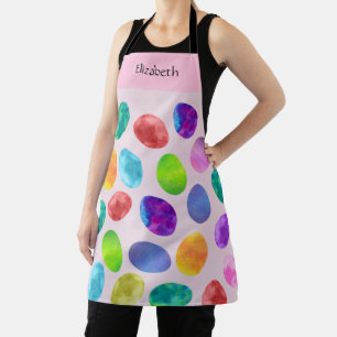 Colorful Watercolor Easter Eggs Custom Name Apron