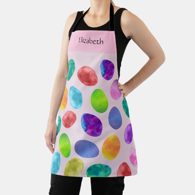 Colorful Watercolor Easter Eggs Custom Name Apron (Insitu)