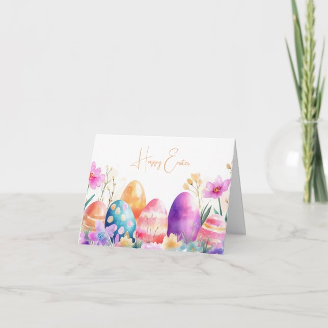 Colorful Watercolor Easter Eggs Holiday Card (Front)
