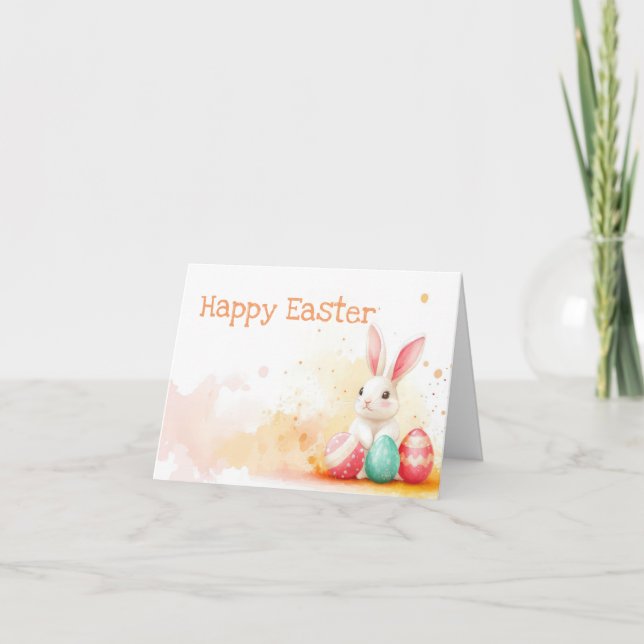 Colorful Watercolor Easter Eggs Holiday Card (Front)