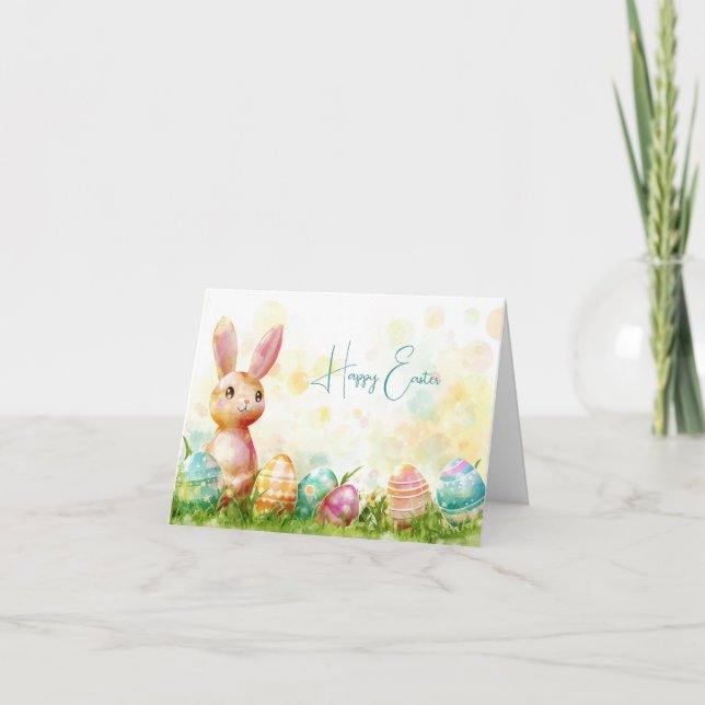 Colorful Watercolor Easter Eggs Holiday Card (Front)