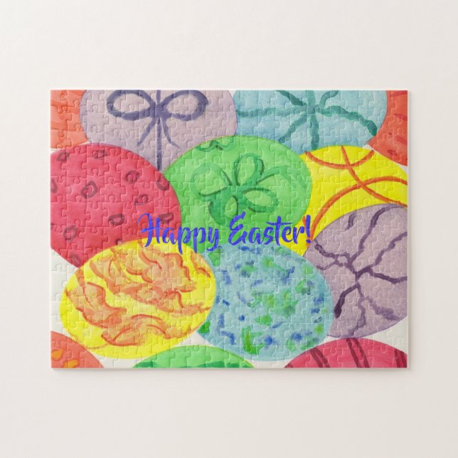 Colorful Watercolor Easter Eggs Puzzles (Horizontal)