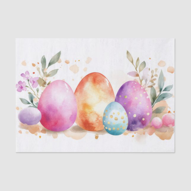 Colorful watercolor Easter Eggs Tissue Paper (Front)
