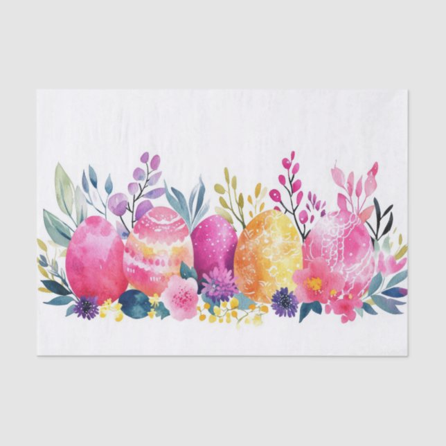 Colorful watercolor Easter Eggs Tissue Paper (Front)
