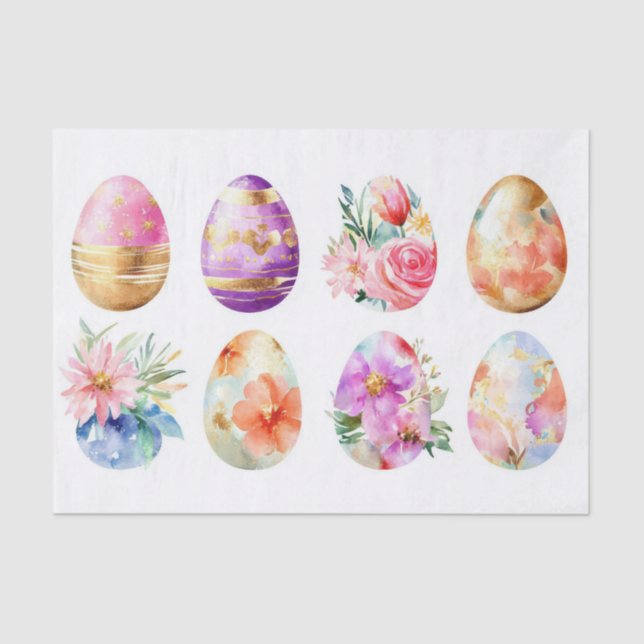 Colorful watercolor Easter Eggs Tissue Paper (Front)