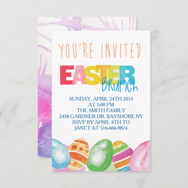 Colorful watercolor Easter Invitations (Front/Back)