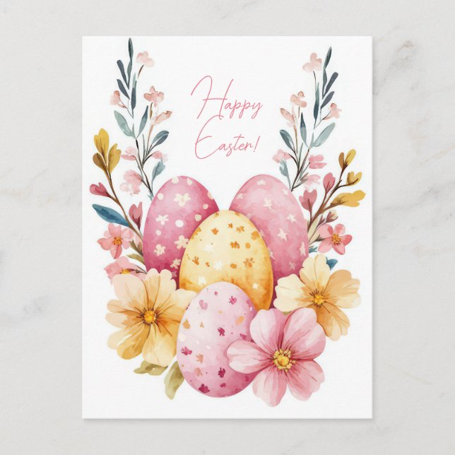 Colorful watercolor Easter postcard with Easter eg (Front)