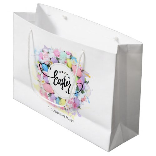 Colorful Watercolor Easter Wreath Calligraphy Large Gift Bag