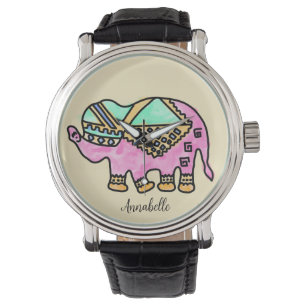Colorful Watercolor Elephant Watch