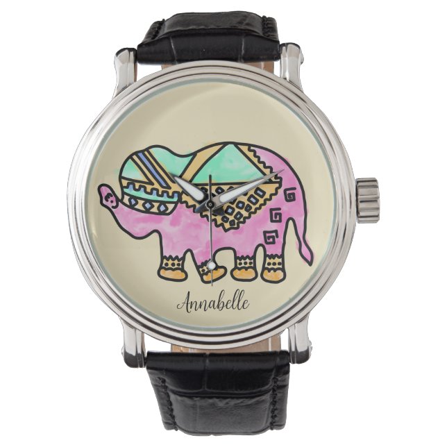 Colorful Watercolor Elephant Watch (Front)