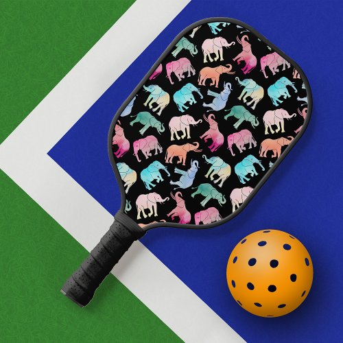 Colorful Watercolor Elephants Pattern Pickleball Paddle