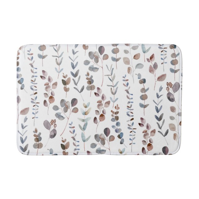 Colorful Watercolor Eucalyptus Leaves  Bath Mat (Front)