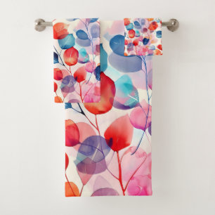  Colorful Watercolor Eucalyptus Leaves Bath Towel Set