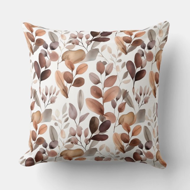 Colorful Watercolor Eucalyptus Leaves Rustic Boho Throw Pillow (Front)