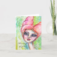 Colorful Watercolor Fairy Girly Whimsical Art Note Card