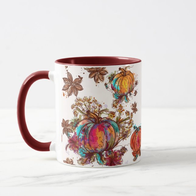 Colorful Watercolor Fall Pumpkins Thanksgiving Mug (Left)