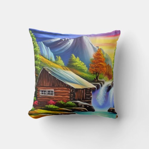 Colorful Watercolor Fantasy Tropical Painting Throw Pillow