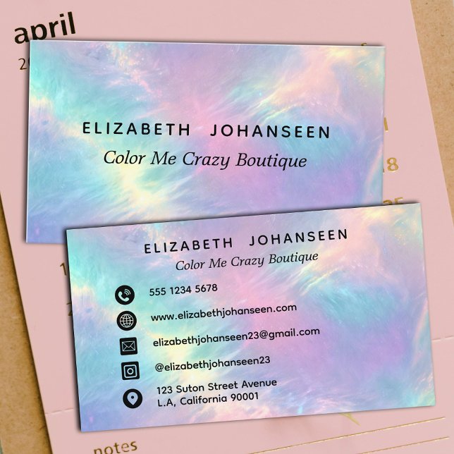 Colorful Watercolor Faux Holographic Opal Stone Business Card (Creator Uploaded)