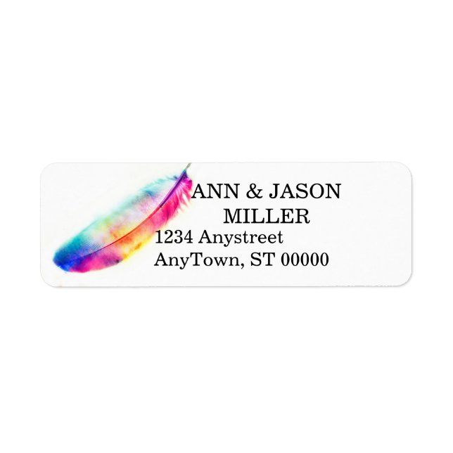 colorful watercolor feather art custom label (Front)