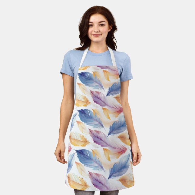 Colorful Watercolor Feathers Apron (Worn)