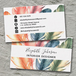 Colorful Watercolor Feathers Black Script Name Business Card