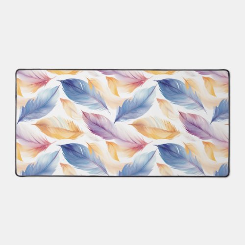 Colorful Watercolor Feathers Desk Mat