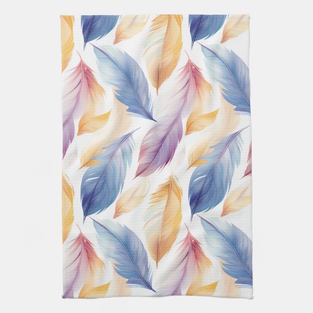 Colorful Watercolor Feathers Kitchen Towel (Vertical)
