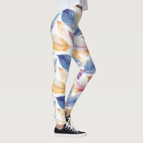 Colorful Watercolor Feathers Leggings