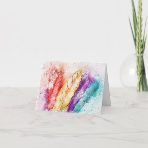 Colorful Watercolor Feathers Note Card