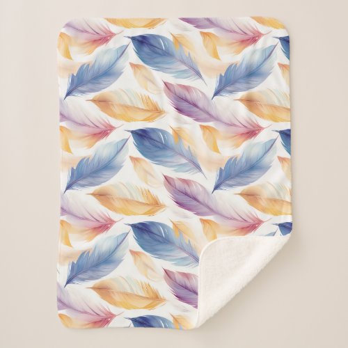 Colorful Watercolor Feathers Sherpa Blanket