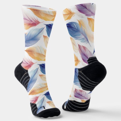 Colorful Watercolor Feathers Socks