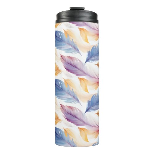 Colorful Watercolor Feathers Thermal Tumbler