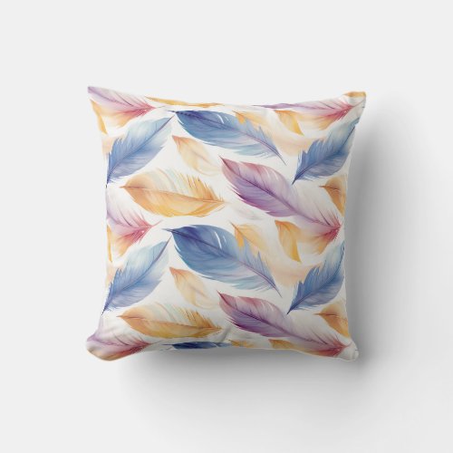 Colorful Watercolor Feathers Throw Pillow