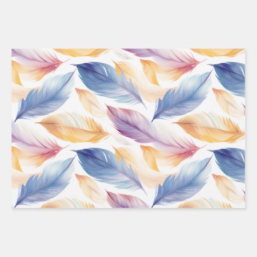 Colorful Watercolor Feathers Wrapping Paper Sheets