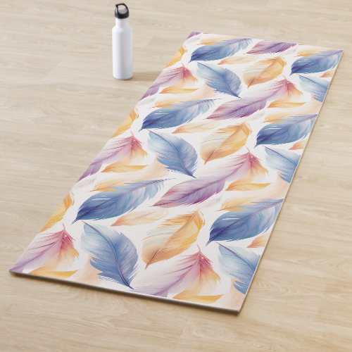 Colorful Watercolor Feathers Yoga Mat