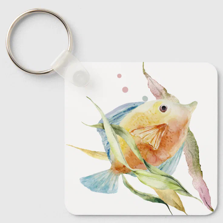 COLORFUL WATERCOLOR FISH, VACATION RENTAL KEYCHAIN